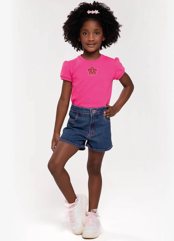 Trick Nick - Conjunto Infantil Blusa e Shorts Jeans Rosa 3