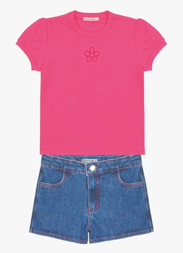 Trick Nick - Conjunto Infantil Blusa e Shorts Jeans Rosa 6