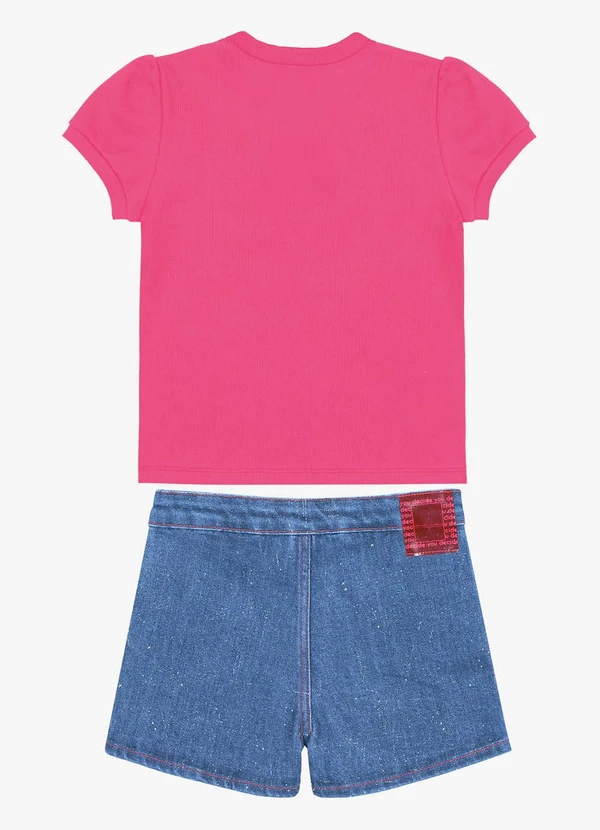 Trick Nick - Conjunto Infantil Blusa e Shorts Jeans Rosa 7