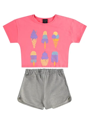 Guloseima - Conjunto Infantil Blusa e Shorts Rosa - GULOSEIMA