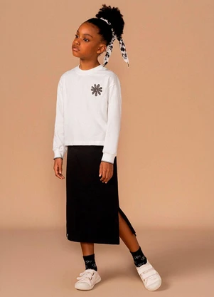 Bugbee - Conjunto Infantil Blusa Malha e Saia Branco - BUGBEE
