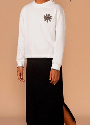 Bugbee - Conjunto Infantil Blusa Malha e Saia Branco - BUGBEE