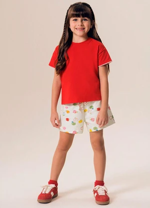 Bugbee - Conjunto Infantil Blusa Malha Shorts Vermelho - BUGBEE