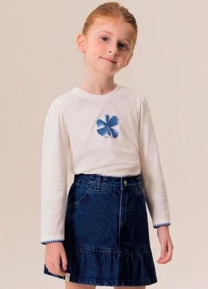 Bugbee - Conjunto Infantil Blusa Saia Jeans Branco - BUGBEE