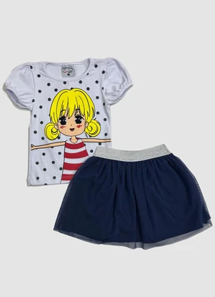 Turminha - Conjunto Infantil Blusa, Saia Tule Branco - TURMINHA