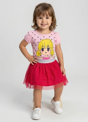 Turminha - Conjunto Infantil Blusa, Saia Tule Rosa - TURMINHA