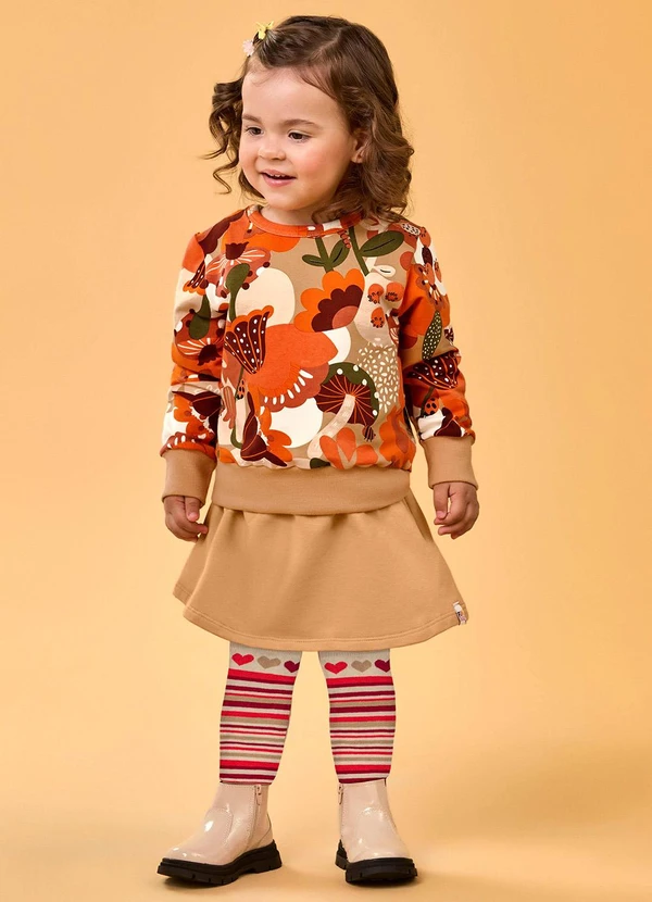 Elian - Conjunto Infantil Blusão Floral e Saia Laranja