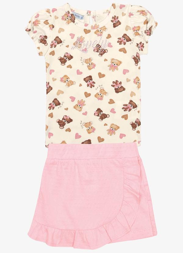 Trick Nick - Conjunto Infantil Body com Shorts Saia Bege