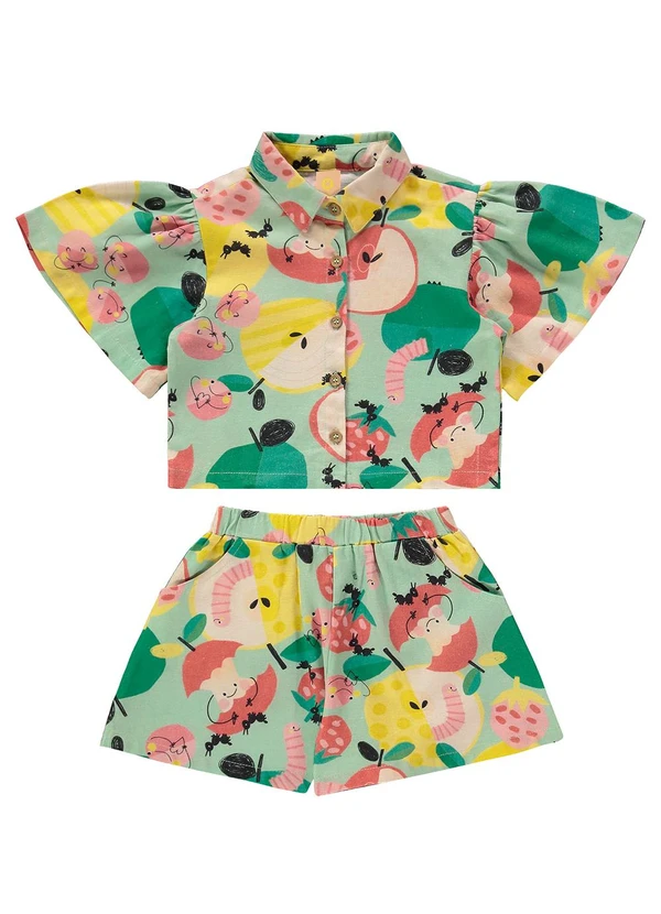 Três e Já - Conjunto Infantil Camisa e Short Verde 2