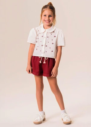 Bugbee - Conjunto Infantil Camisa e Shorts Sarja Branco - BUGBEE