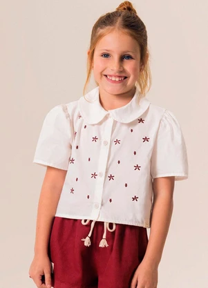 Bugbee - Conjunto Infantil Camisa e Shorts Sarja Branco - BUGBEE