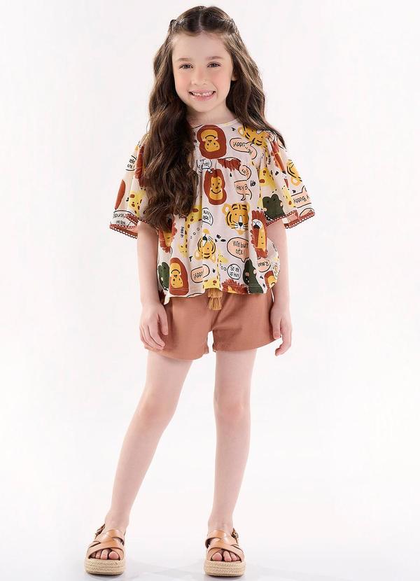 Up Baby - Conjunto Infantil com Bata e Shorts Bege