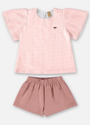Up Baby - Conjunto Infantil com Bata e Shorts Rosa - UP BABY