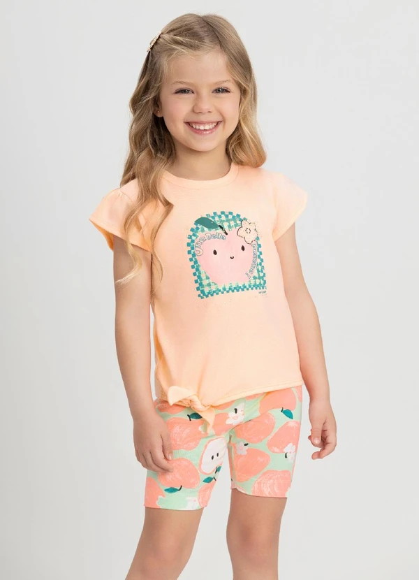 Up Baby - Conjunto Infantil com Blusa e Bermuda Up Baby Rosa