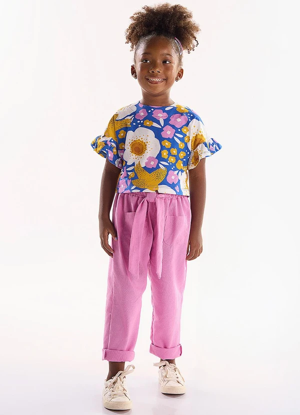 Três e Já - Conjunto Infantil com Blusa e Calça Azul