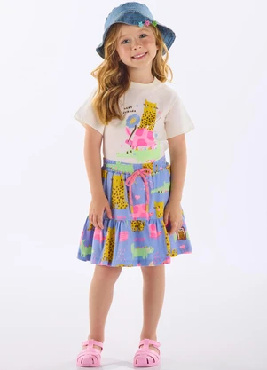 Up Baby - Conjunto Infantil com Blusa e Saia Bege - UP BABY