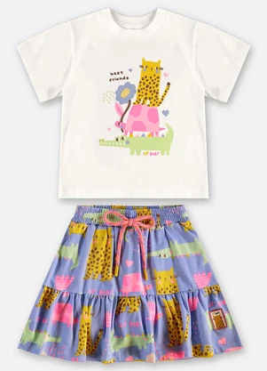 Up Baby - Conjunto Infantil com Blusa e Saia Bege - UP BABY