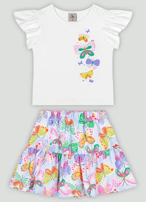 Conjunto Infantil com Blusa e Saia Quimby Branco - QUIMBY
