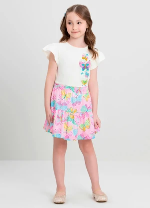 Conjunto Infantil com Blusa e Saia Quimby Branco - QUIMBY