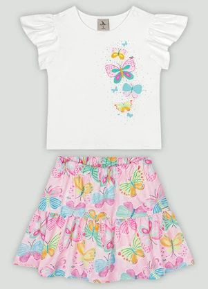 Conjunto Infantil com Blusa e Saia Quimby Branco - QUIMBY