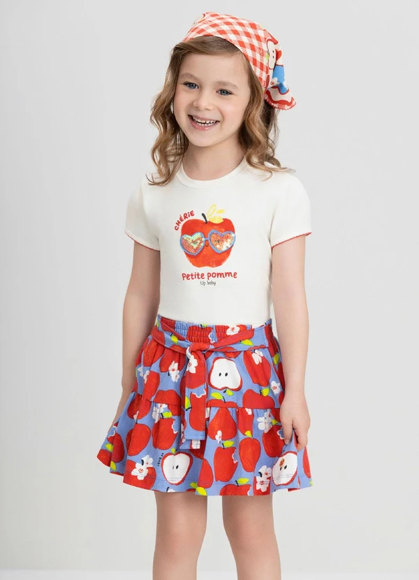 Up Baby - Conjunto Infantil com Blusa e Saia Up Baby Branco