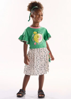 Três e Já - Conjunto Infantil com Blusa e Saia Verde - TRÊS E JÁ