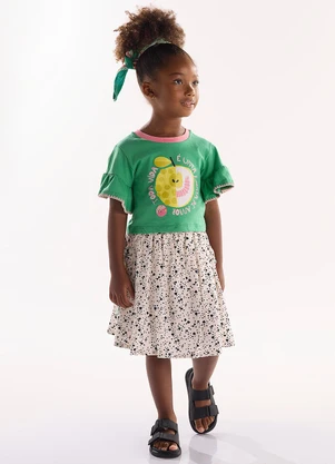 Três e Já - Conjunto Infantil com Blusa e Saia Verde - TRÊS E JÁ