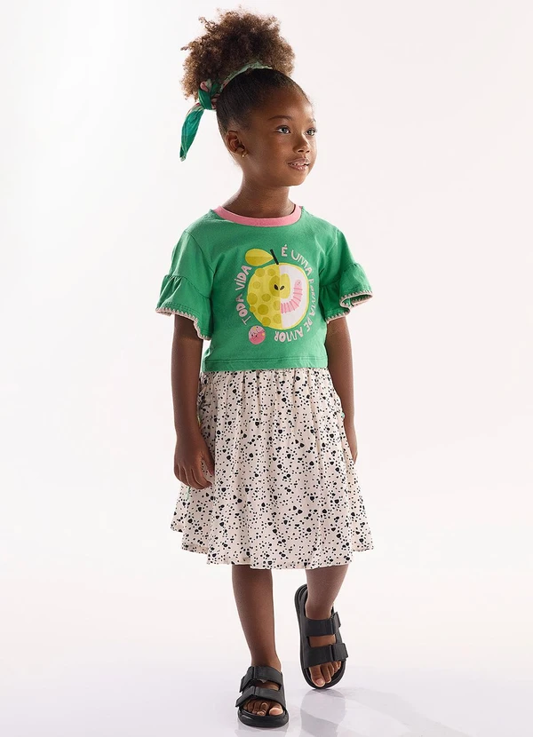 Três e Já - Conjunto Infantil com Blusa e Saia Verde 2