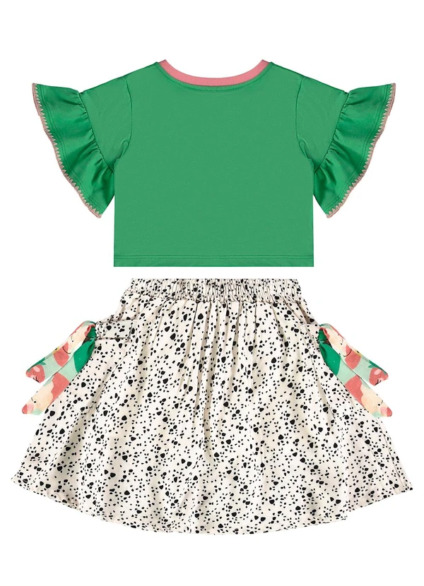 Três e Já - Conjunto Infantil com Blusa e Saia Verde 4