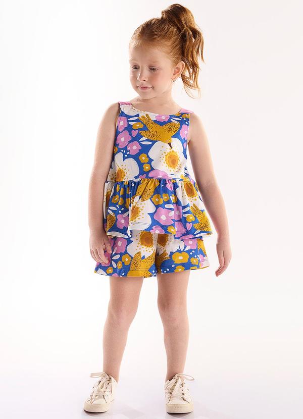 Três e Já - Conjunto Infantil com Blusa e Short Azul