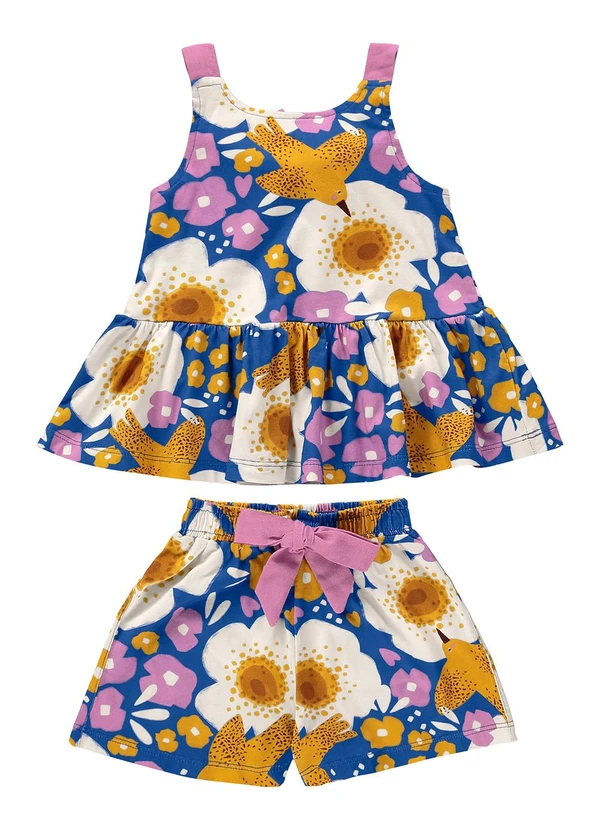 Três e Já - Conjunto Infantil com Blusa e Short Azul 3