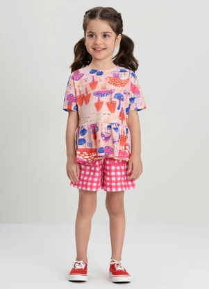 Conjunto Infantil com Blusa e Short Três e Já Bege - TRÊS E JÁ