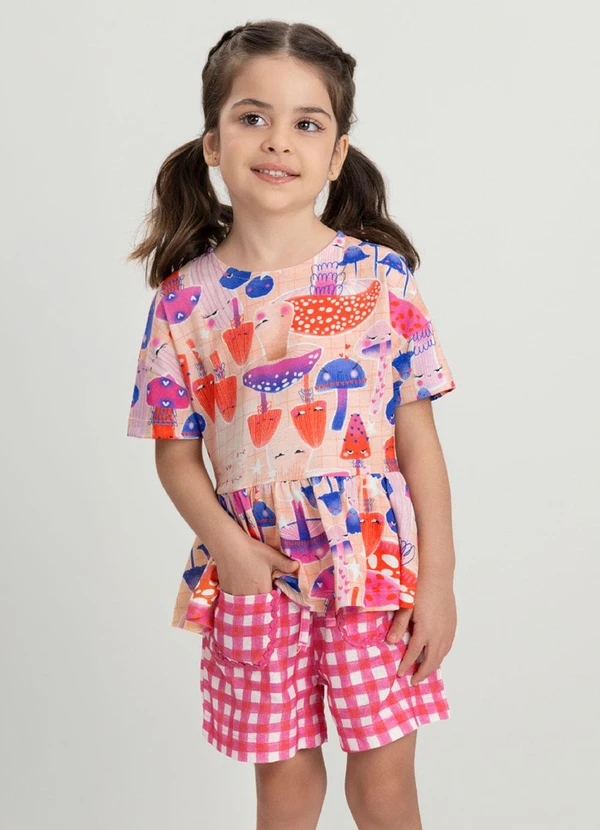 Três e Já - Conjunto Infantil com Blusa e Short Três e Já Bege
