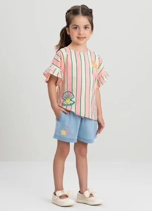 Conjunto Infantil com Blusa e Short Três e Já Rosa - TRÊS E JÁ