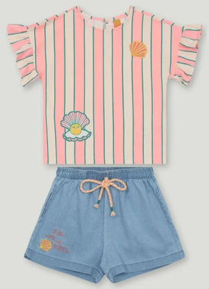 Conjunto Infantil com Blusa e Short Três e Já Rosa - TRÊS E JÁ
