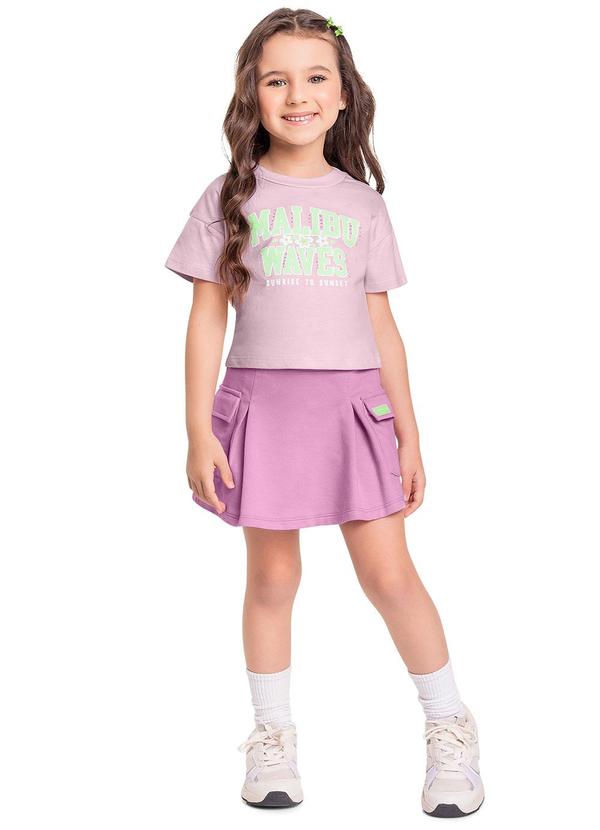 Quimby - Conjunto Infantil com Cropped e Saia Roxo