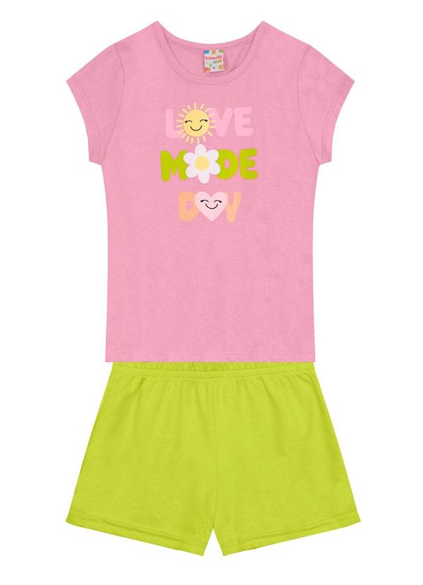 Brandili - Conjunto Infantil com Estampa em Puff Rosa