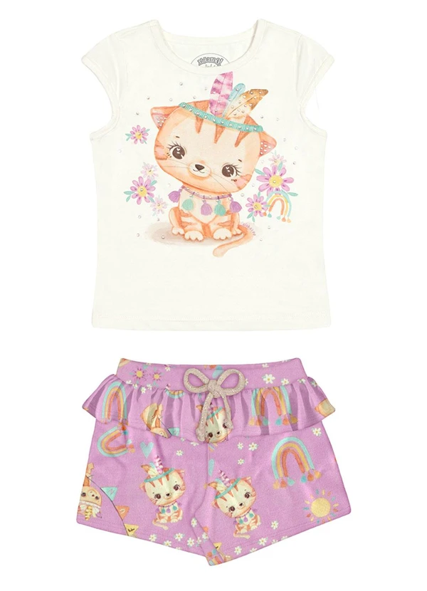 Alakazoo - Conjunto Infantil com Estampa Gatinhos Rosa