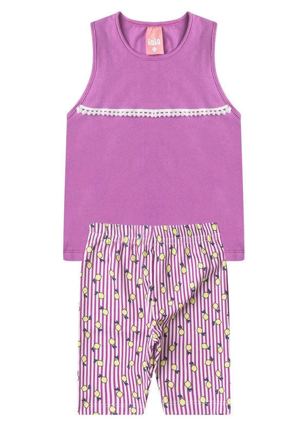 Rosa Azul - Conjunto Infantil com Pompom Verão Iaia Roxo