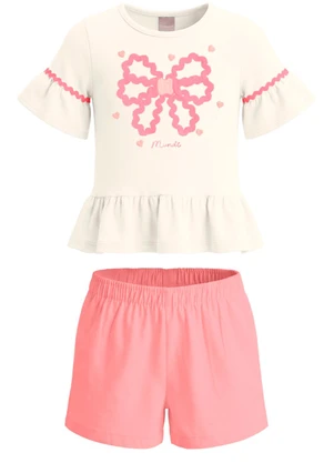 Mundi - Conjunto Infantil Cotton Bordado Floral Bege - MUNDI