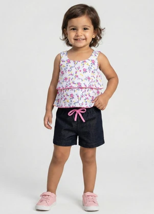 Turminha - Conjunto Infantil Crepe Flores Rosa - TURMINHA