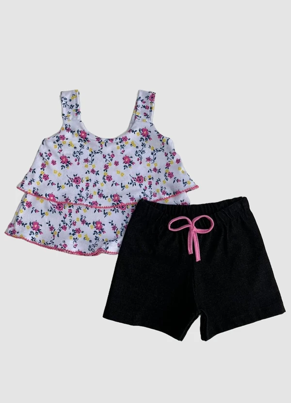 Turminha - Conjunto Infantil Crepe Flores Rosa 2