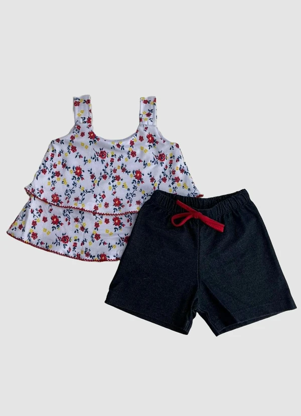 Turminha - Conjunto Infantil Crepe Flores Vermelho