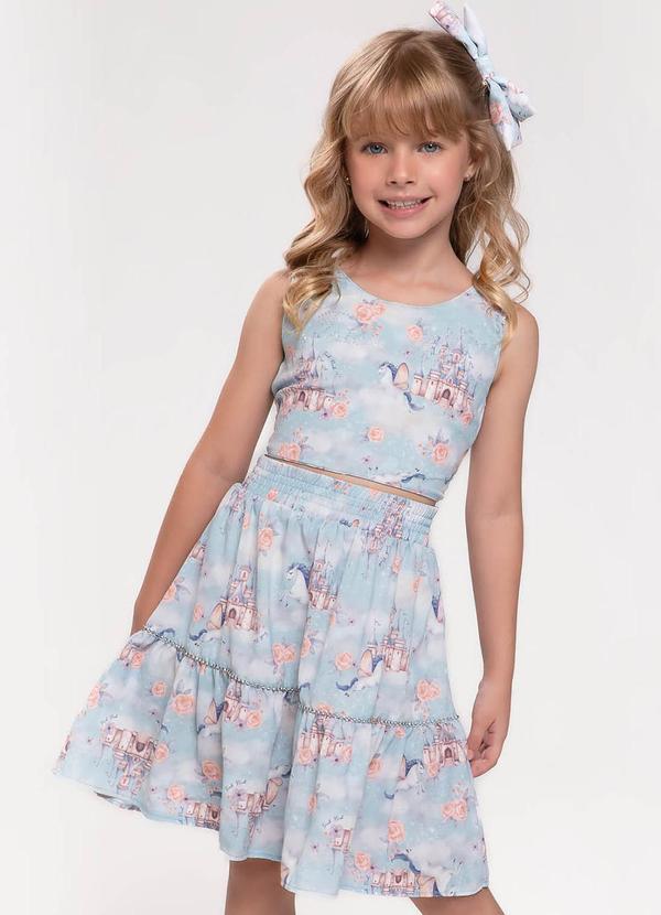 Trick Nick - Conjunto Infantil Cropped com Saia Midi Azul