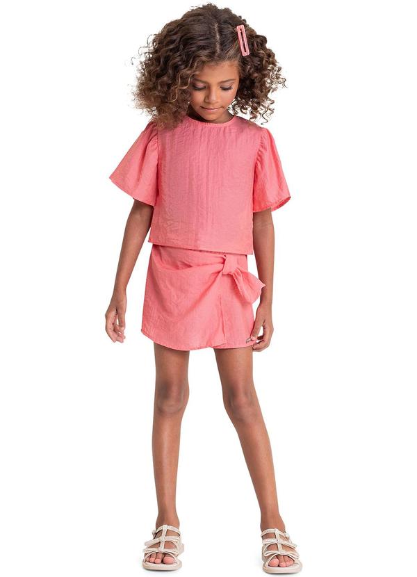 Quimby - Conjunto Infantil Cropped e Short-Saia Rosa