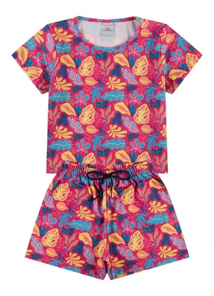 Vida Costeira - Conjunto Infantil Cropped Folhagens Rosa - VIDA COSTEIRA
