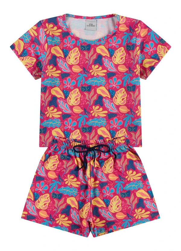 Vida Costeira - Conjunto Infantil Cropped Folhagens Rosa 2