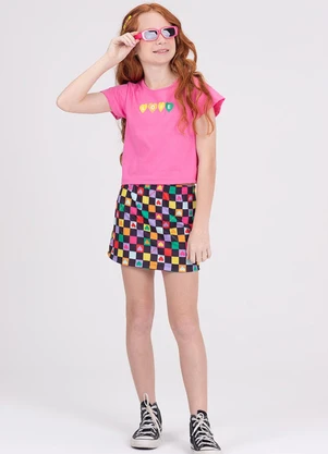 Vida Costeira - Conjunto Infantil Cropped Manga Evasê Love Rosa - VIDA COSTEIRA