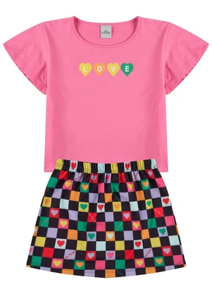 Vida Costeira - Conjunto Infantil Cropped Manga Evasê Love Rosa - VIDA COSTEIRA