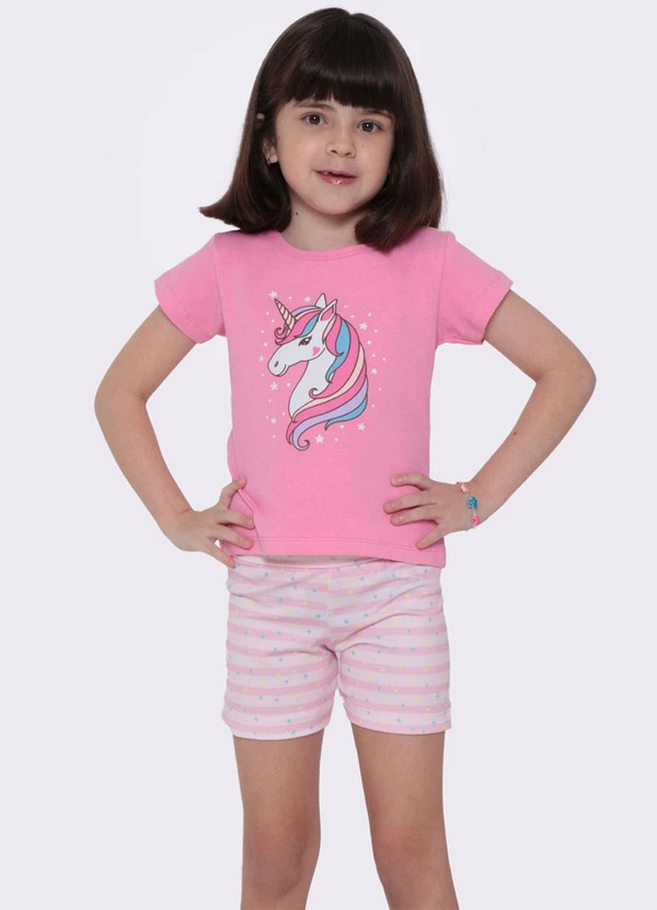 Torra - Conjunto Infantil Curto Estampa Unicórnio Rosa